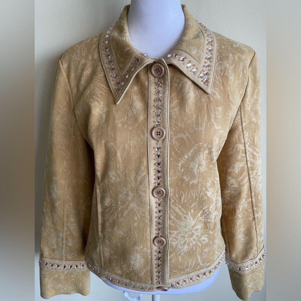 CHRISTINE PHILLIPË L’IMAGE RHINESTONE EMBELLISHED BUTTON FR COLLARED JACKET SZ 6